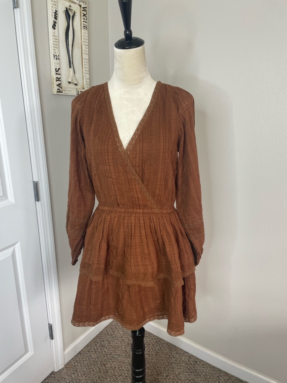 American Eagle Brown Gauze Tiered Mini Dress | Medium | NWT Boho Cottagecore